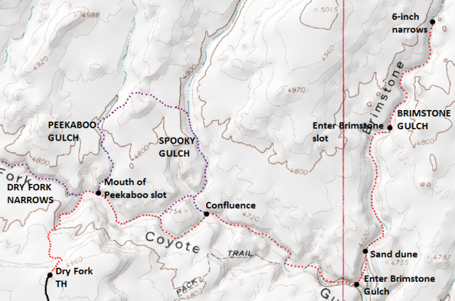 Brimstone Gulch slot canyon trail map Escalante