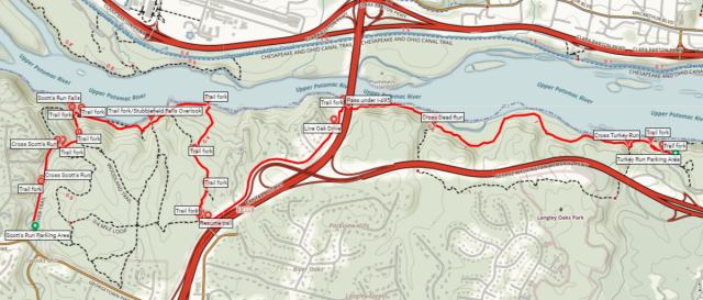 Potomac Heritage Trail Map - Turkey Run to Scotts Run George Washington Memorial Parkway Virginia